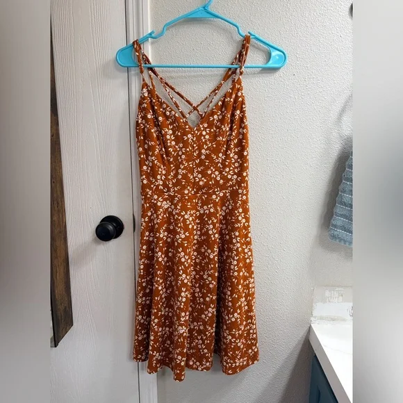 nine britton Rust Orange Floral Sundress with Crisscross Straps - Picture 2 of 5